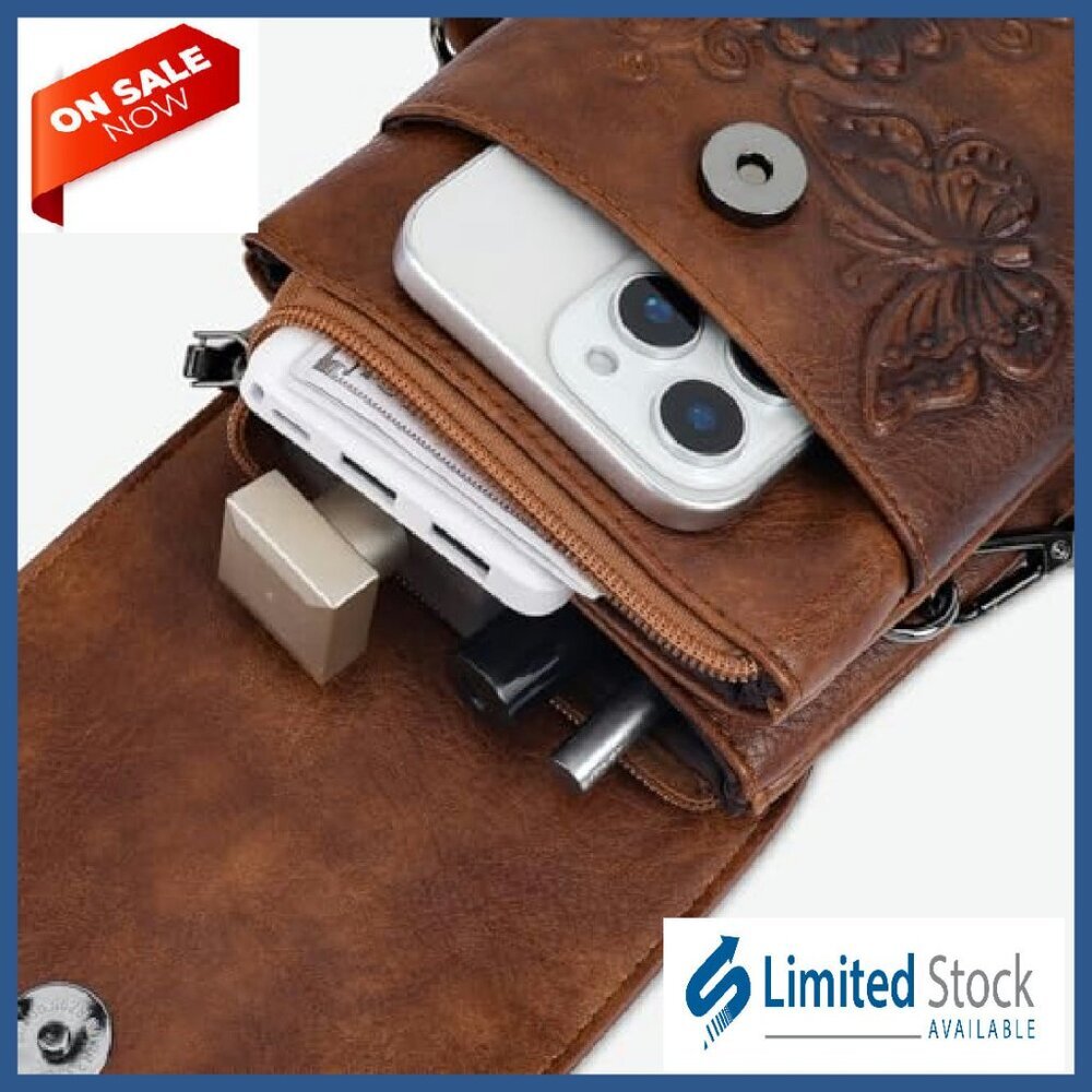 Small Vegan Leather Crossbody Phone Bag with Embossed Flower Design - Picture 4 of 8